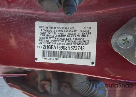 2008 Honda Civic Ex-L z USA, uszkodzony, nr VIN 2HGFA16908H523742